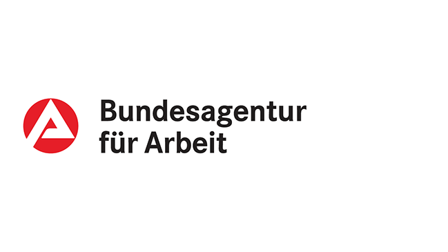 Ein weißes "A" in einem roten Kreis, rechts daneben steht "Bundesagentur für Arbeit".